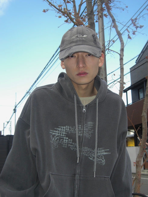 WASHED EMBROIDERY LOGO CAP -WASHED GRAY-